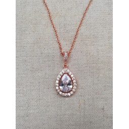 Collier mariée rose doré , collier mariage strass , collier mariage zircon