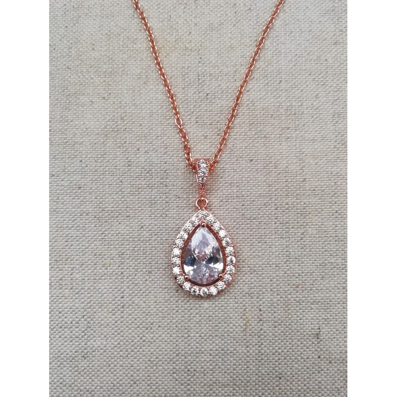 Collier mariée rose doré , collier mariage strass , collier mariage zircon Collier mariée rose doré , collier mariage strass , collier mariage zircon