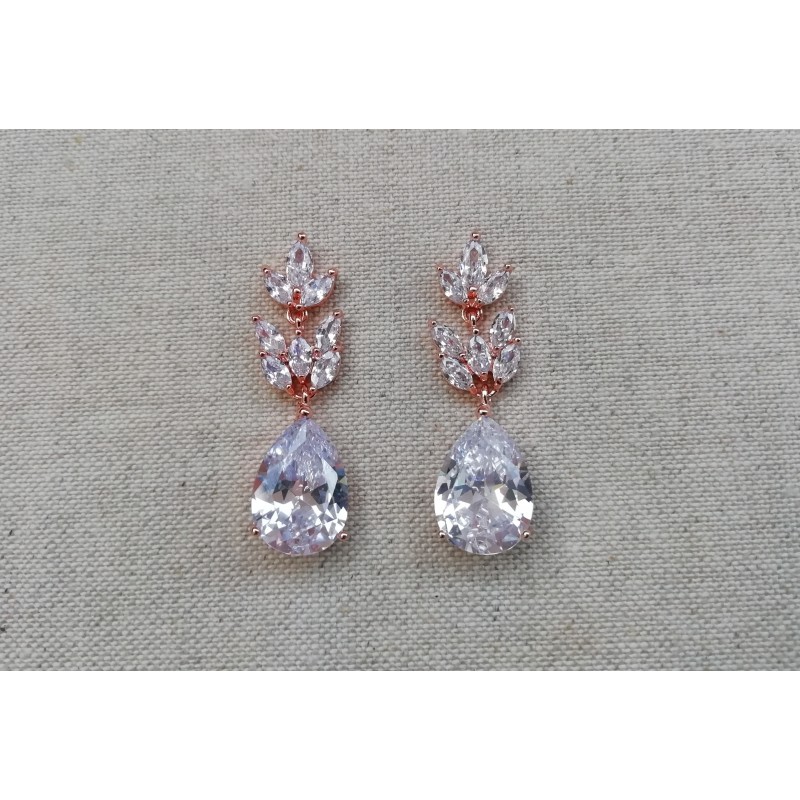 Boucles d'oreilles mariage zircon rose gold strass Boucles d'oreilles mariage zircon rose gold strass