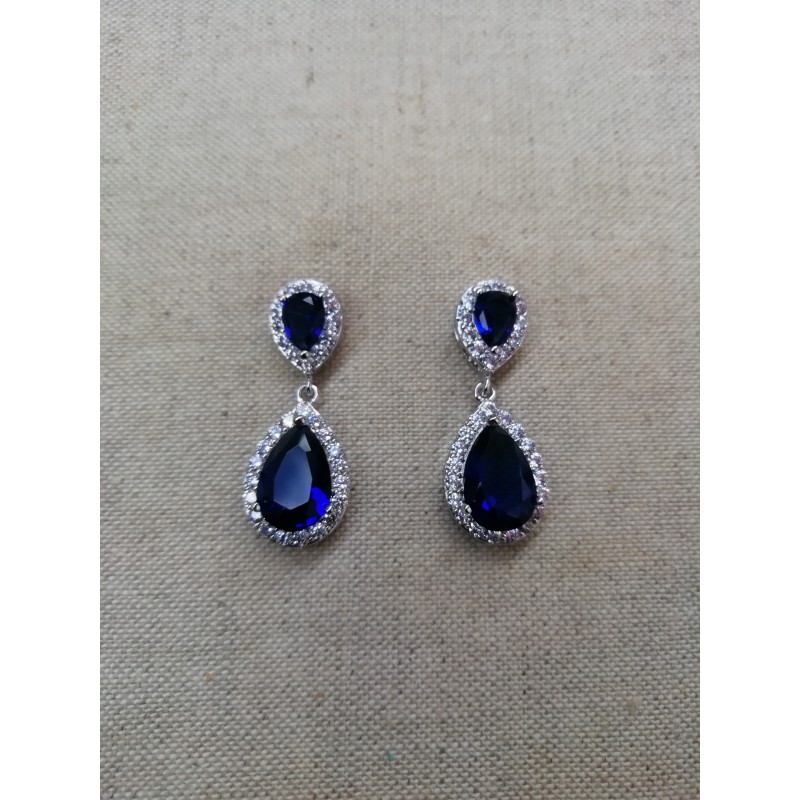 boucles d'oreilles zircon crystal swarovski bleu argent boucles d'oreilles zircon crystal swarovski bleu argent