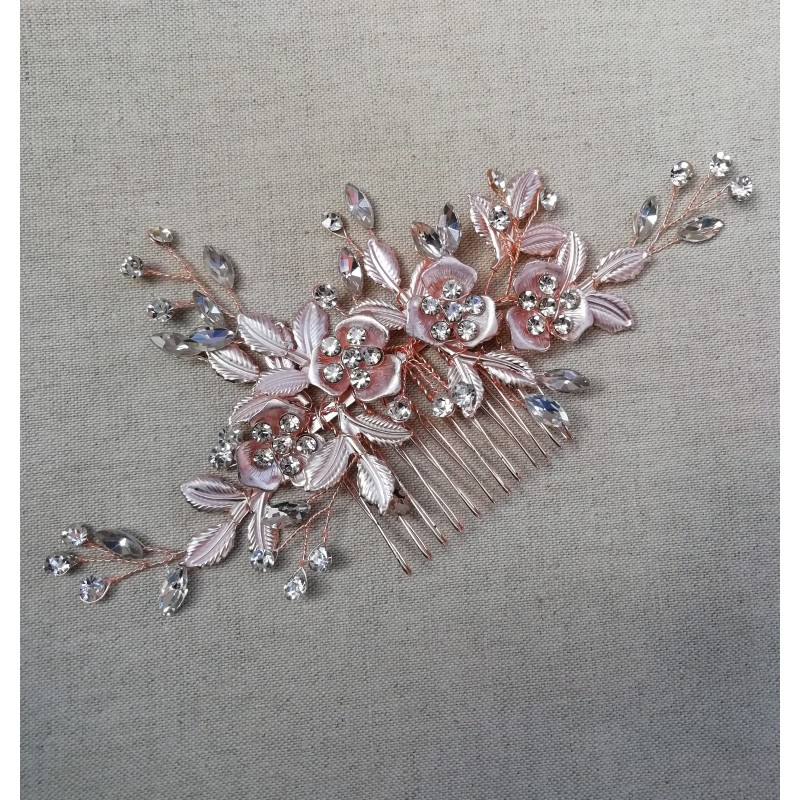 Peigne mariage rose gold - zircon strass - peigne mariée Peigne mariage rose gold - zircon strass - peigne mariée