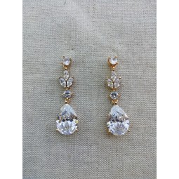 Boucles d'oreilles mariée  doré , boucles d'oreilles mariage strass , mariage zircon