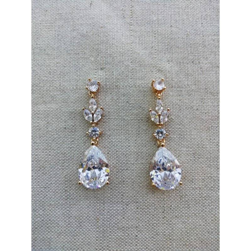 Boucles d'oreilles mariée doré , boucles d'oreilles mariage strass , mariage zircon Boucles d'oreilles mariée doré , boucles d'oreilles mariage strass , mariage zircon